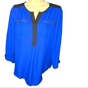 My Michelle Cobalt Blue Blouse with Black Accent. 3/4 button sleeves. Size XS.